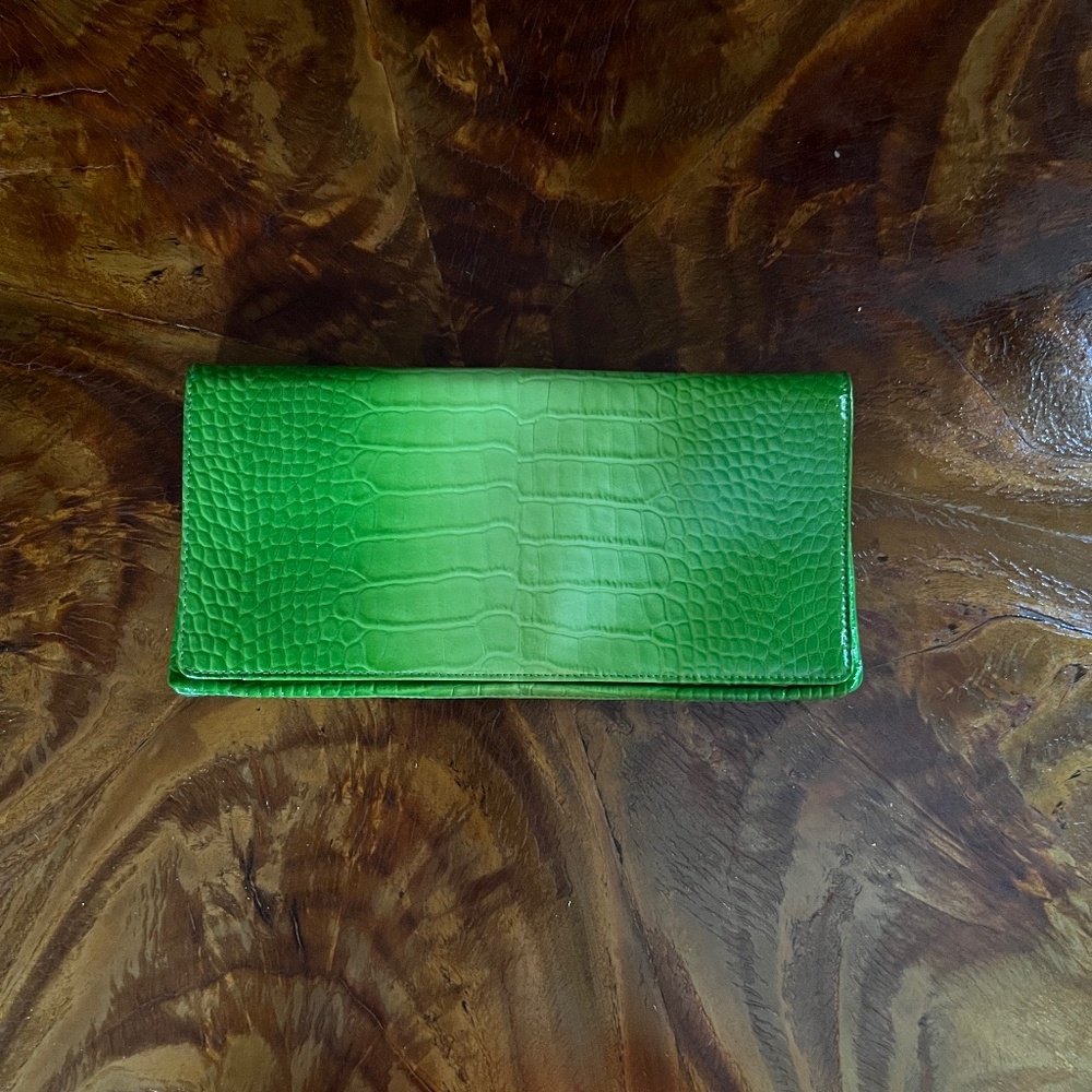 Nordstrom Green Croc-Style Leather Clutch